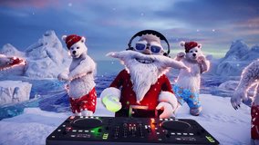 Funny 3D animation - Santa DJ and polar bears dancing on a snowy ice floe among icebergs at the North Pole. Perfect for holiday events and New Year fun. - Powered by Shutterstock - Get 15% off with code: PIKWIZARD15
