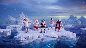 Funny 3D animation - Santa DJ and polar bears dancing on a snowy ice floe among icebergs at the North Pole. Perfect for holiday events and New Year fun. - Powered by Shutterstock - Get 15% off with code: PIKWIZARD15