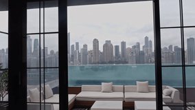 View of Chongqing skyline in china from luxury rooftop terrace with swimming pool - Powered by Shutterstock - Get 15% off with code: PIKWIZARD15