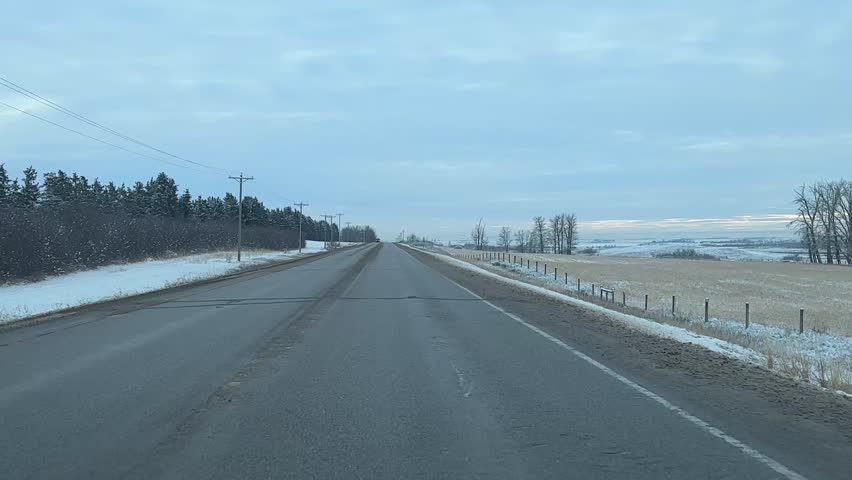 Rural Driving Route in Winter Snow Landscape