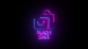 Neon shopping bags and flash sale text with blue and purple glow on black background discount - Powered by Shutterstock - Get 15% off with code: PIKWIZARD15