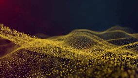 This abstract video features a digital landscape of glowing gold dust moving in a wave-like motion. The particles create a sense of depth and dynamic energy. - Powered by Shutterstock - Get 15% off with code: PIKWIZARD15