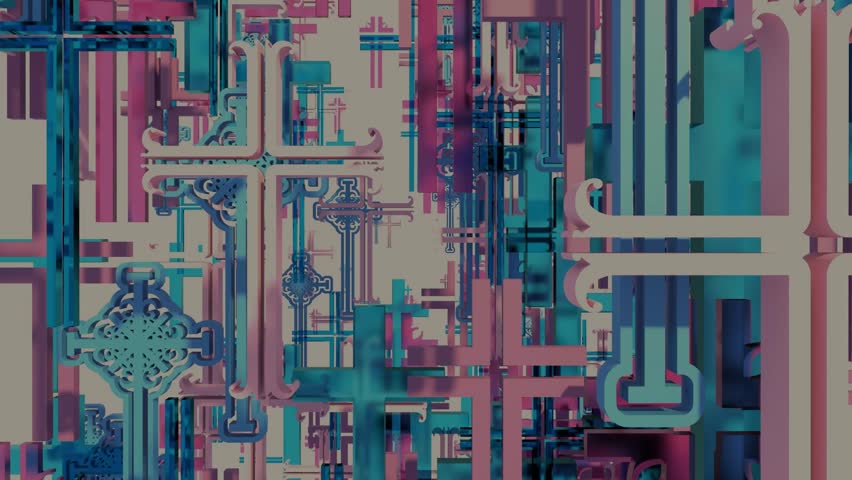 Fantasy man angel with huge bird wings. Male goddess. Animated background with Christian crosses.