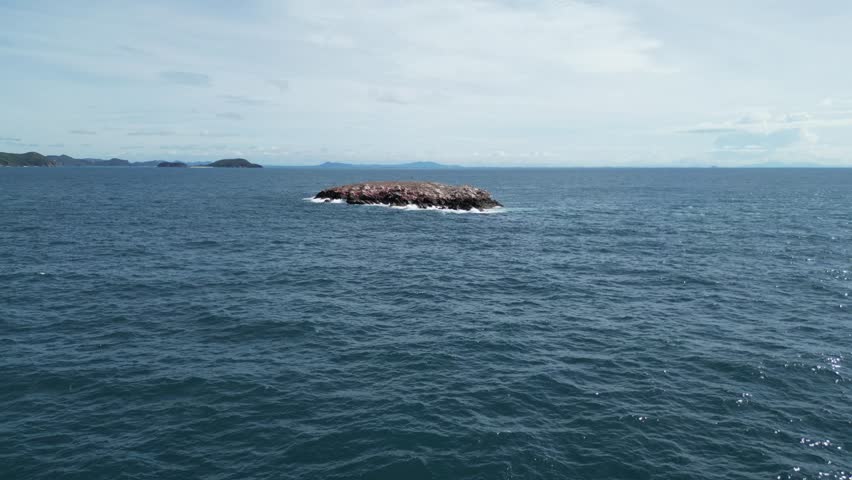 A lonely, flat island floating in the middle of the sea, a bird island, a bird