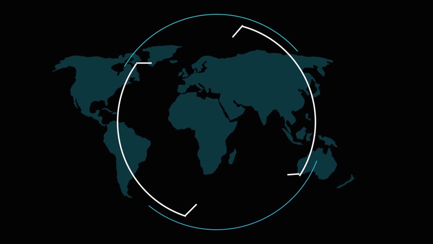 Animated world map highlights white targeting scope creating striking and modern futuristic globe motion effect. World Map Overlayed with Futuristic animation White Targeting Scope. - Powered by Shutterstock - Get 15% off with code: PIKWIZARD15