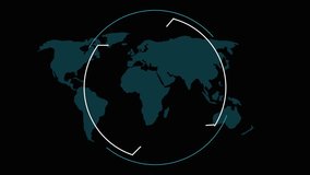 Animated world map highlights white targeting scope creating striking and modern futuristic globe motion effect. World Map Overlayed with Futuristic animation White Targeting Scope. - Powered by Shutterstock - Get 15% off with code: PIKWIZARD15