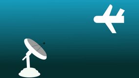 Animation White airplane and satellite dish communicating with signal waves on a blue gradient. Signal waves pulse between white airplane and satellite dish producing bold animated technology . - Powered by Shutterstock - Get 15% off with code: PIKWIZARD15