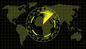 Global Radar Map with Earth Globe, Compass, and Red Scanning Beam on Grid world.Global radar interface with earth globe and red scan beam flows dynamically forming immersible world motion visuals. - Powered by Shutterstock - Get 15% off with code: PIKWIZARD15