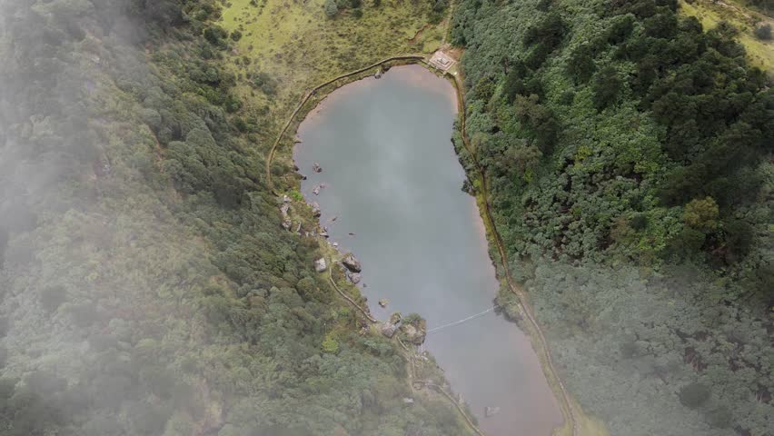 The aerial view shows the fog over Salpa Pokhari(Pond) in Bhojpur, Nepal.