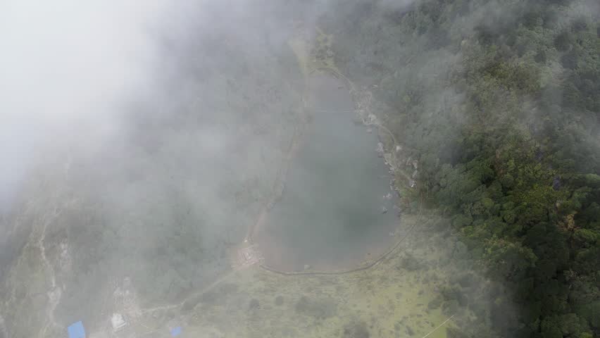 The aerial view shows the fog over Salpa Pokhari(Pond) in Bhojpur, Nepal.