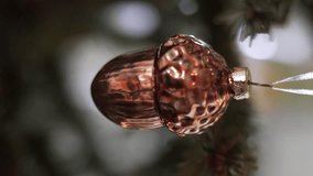 Decoration Toys on Christmas Tree. 4K Shot. Nutcracker Soldier , Vintage Robot on a Christmas Tree With Blurred Background. Beautiful Decorated Christmas Tree the Fairy Lights. Rack Focus - Powered by Shutterstock - Get 15% off with code: PIKWIZARD15