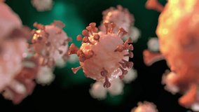  Detailed 3D medical animation of the coronavirus. A close-up microscope shot reveals the virus structure with its distinctive spike proteins used to infect human cells. - Powered by Shutterstock - Get 15% off with code: PIKWIZARD15