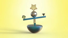 Perfectly balanced abstract geometric shapes wobble and spin on a fulcrum. Modern 3D render for business, finance, or mental health concepts. - Powered by Shutterstock - Get 15% off with code: PIKWIZARD15