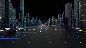 Futuristic Cyberpunk Cityscape with Glowing Neon Grid, Hexagonal Portal, and Digital Arrows 4K Loopable Animation - Powered by Shutterstock - Get 15% off with code: PIKWIZARD15