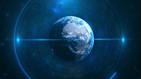 Futuristic Earth Digital light Network Background. Worldwide Big Data Cloud. World Light Lines. Globe Abstract blue sci-fi planet particles lines. Technology network connection ai 3D virtual wireframe - Powered by Shutterstock - Get 15% off with code: PIKWIZARD15