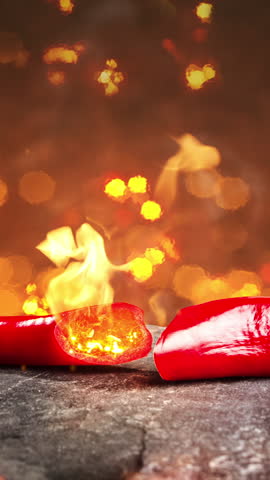 Red chili pepper burning with flames