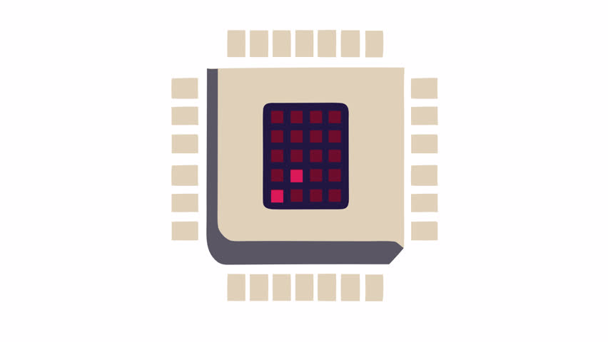 Microchip icon. Electronics animation, alpha channel. Cartoon
