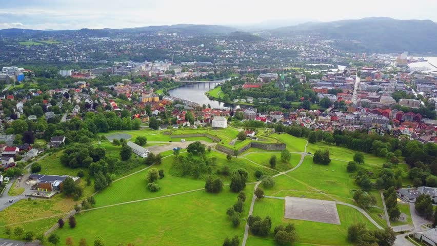 Trondheim city aerial panoramic view. Trondheim is the third most populous municipality in Norway.