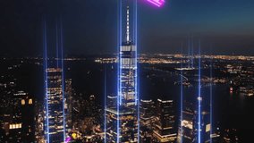 Aerial view of a smart city with glowing data streams. Animation representing urban connectivity, global network, and technology - Powered by Shutterstock - Get 15% off with code: PIKWIZARD15