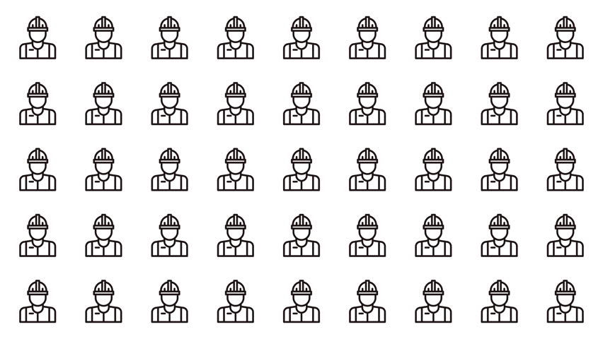 Repeating worker icons in construction helmets. Suitable for construction industry presentations, safety manuals, and workforce training materials.