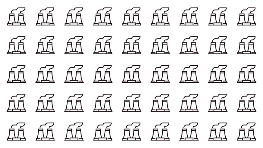 Many identical black and white nuclear power plant icons perfect for energyrelated designs, presentations, educational materials, and technical illustrations.