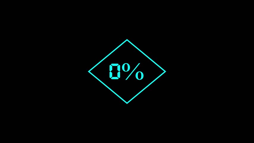 The number 00 to 100 percentage symbol in a digital font style, enclosed within a cyan-colored diamond border. 4k motion