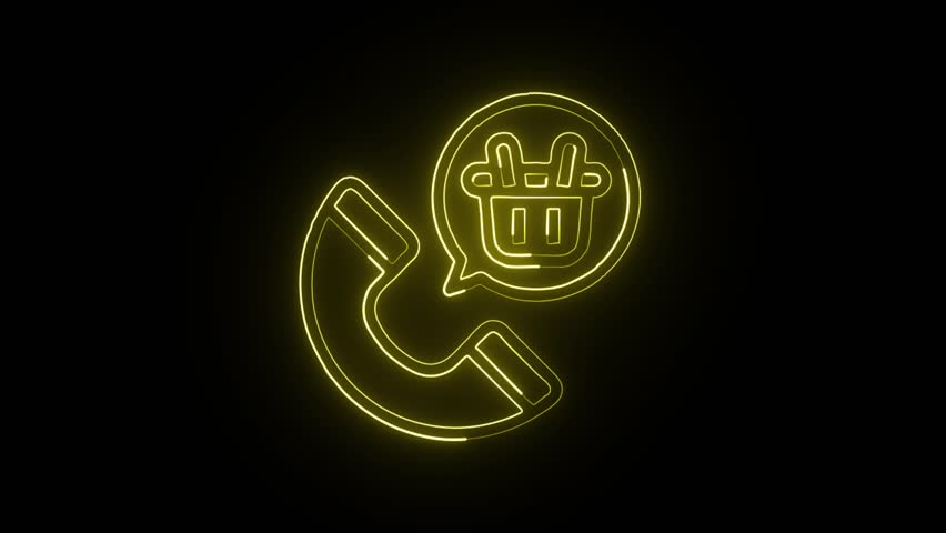 Glowing neon Telephone Icon Isolated on Black Background HD video black background motion graphic animation