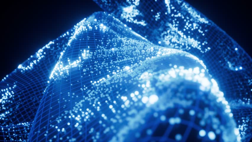 Abstract curve geometry with flowing particles, 3d rendering 4k