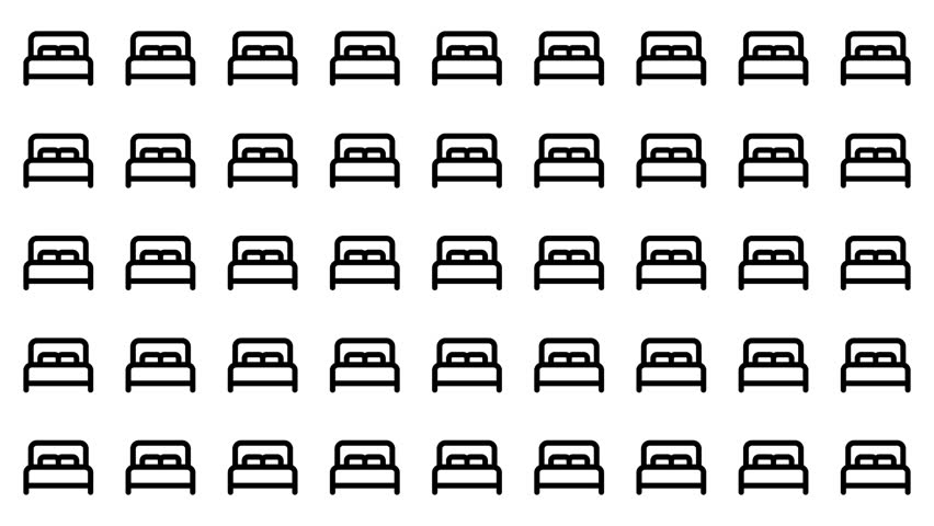 Repeating pattern of black and white bed icons suitable for bedding brand marketing materials, interior design websites, or bedroom decor.