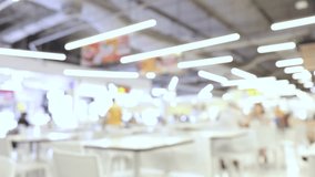 Blurred view of a shopping mall food court with moving people and bright ceiling lights, creating a lively and modern atmosphere - Powered by Shutterstock - Get 15% off with code: PIKWIZARD15