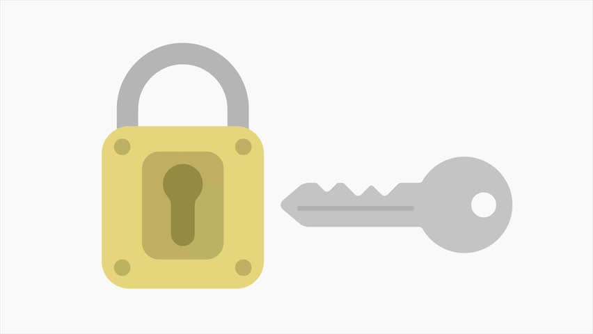 metal key opens a lock motion graphics