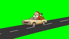 Santa Claus Driving Vintage Car Animation on Road with Green Screen Background - Powered by Shutterstock - Get 15% off with code: PIKWIZARD15