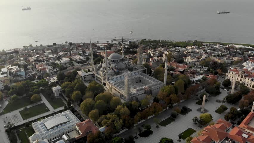 Aerial view of Blue Sultan Ahmed Mosque in Istanbul, Turkey