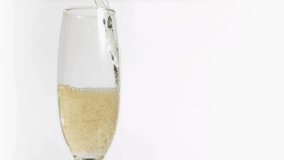 Champagne flute receiving pour, comet trail sweeping around glass, releasing sparkles creating glow. Gold, gleam, arc, particle, bubbles, effervescence, studio - Powered by Shutterstock - Get 15% off with code: PIKWIZARD15