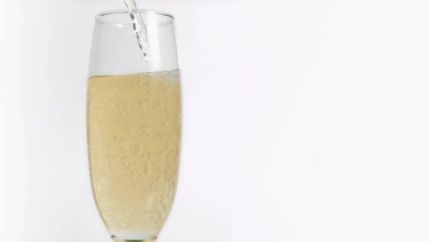 Off-frame stream pouring into flute raising level bubbling filling with magenta hearts celebrating. Champagne, glass, bubbles, minimalist, studio, celebration, luxury - Powered by Shutterstock - Get 15% off with code: PIKWIZARD15