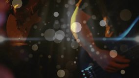 Female vocalist gripping retro mic as camera moving in singing bokeh and flare overlaying for music. Stage, silhouette, studio, spotlight, moody, cinematic, duet - Powered by Shutterstock - Get 15% off with code: PIKWIZARD15