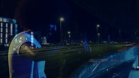 Man raising sticks, tapping railing, making beat over glass reflection and light trails for music. Urban, night, silhouette, percussion, rhythm, streetlights, traffic - Powered by Shutterstock - Get 15% off with code: PIKWIZARD15