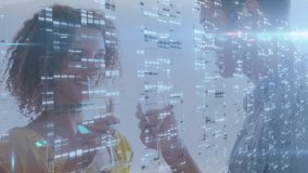 Man raising glass causing woman sipping flute for toast, data overlay flaring, marketing. Couple, cheers, stemware, grid, digital, glow, backlit - Powered by Shutterstock - Get 15% off with code: PIKWIZARD15