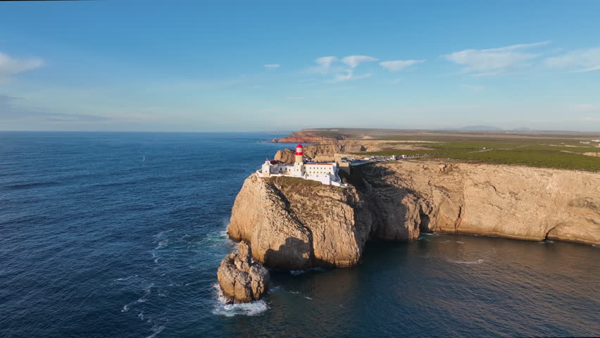 Aerial video from the lighthouse Cabo Vicente near Sagres in the Algarve Portugal