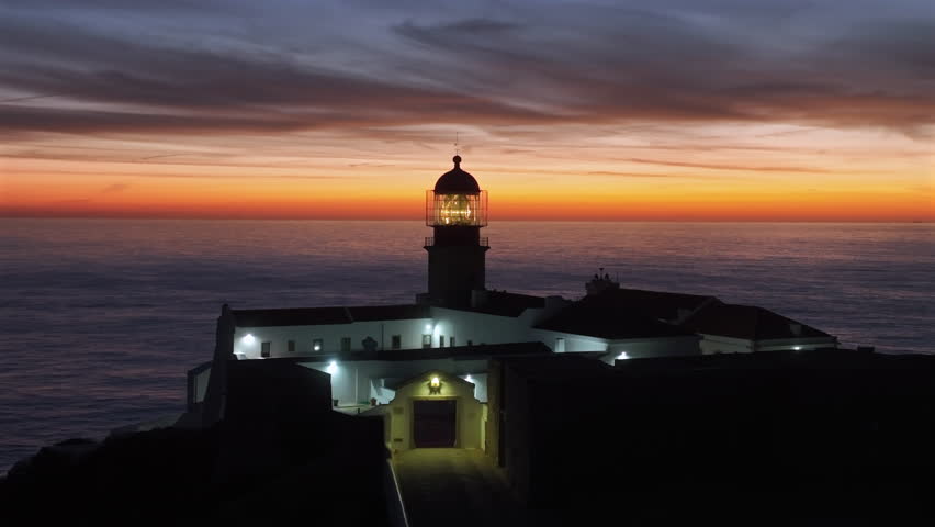 Aerial video from the lighthouse Cabo Vicente near Sagres in Portugal