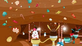 Cute bunnies in magical forest with lights, enchanted woodland cartoon for fantasy, whimsical animals, fairy tale and children's story illustration - Powered by Shutterstock - Get 15% off with code: PIKWIZARD15