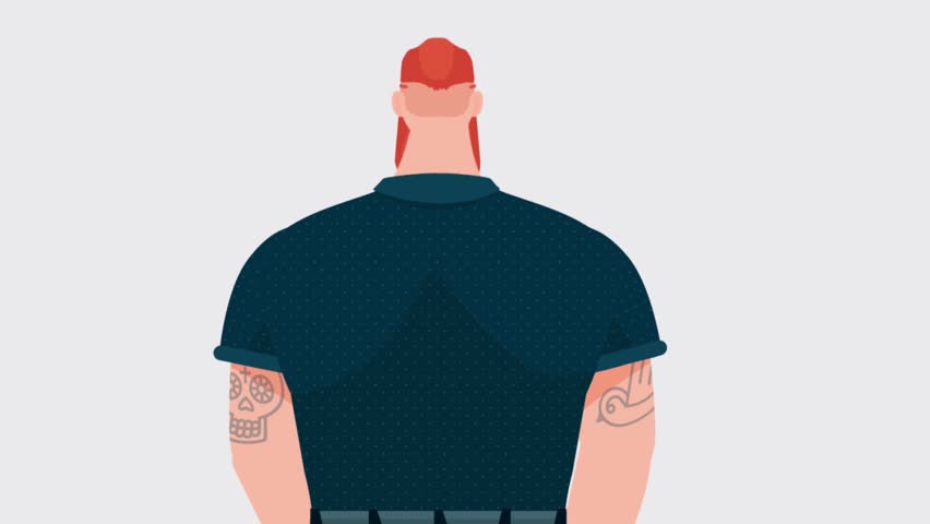 Confident strong man with folded arms on grey background, masculine character cartoon for fitness, security, hero figure and leadership concept