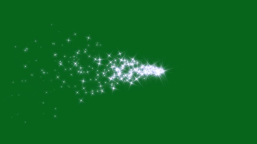 White twinkling particles, magic sparkles glitter line stars, fast glowing line motion, twinkling stars animation, sparkle glitter light effect, animated shine stars in 2D on green screen background.