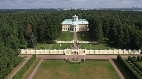 Aerial Flyover Historic Estate Symmetrical Grounds