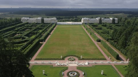 Drone Moving over Palace Gardens toward Symmetrical