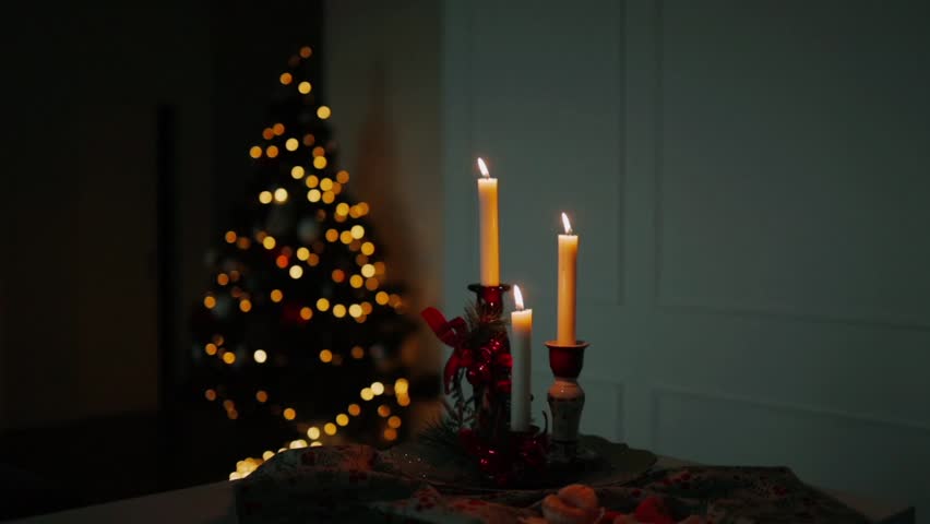 candle, christmas tree, bokeh, cozy, warm