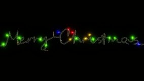 Horizontal abstract Merry Christmas lights loop animation garland lettering script neon led rgb multicolor infographic Xmas New Year greeting postcard banner template background copyspace holiday fest - Powered by Shutterstock - Get 15% off with code: PIKWIZARD15