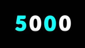Smooth glowing number animation displaying “5000” with scrolling motion and soft neon light effect on a black background. Ideal for showcasing milestones, followers, views, subscribers, achievements. - Powered by Shutterstock - Get 15% off with code: PIKWIZARD15