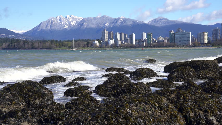 English Bay Storm Wind and Waves 4K UHD.English Bay off Kitsilano Beach on a windy morning. Vancouver, British Columbia, Canada. 4K UHD.
