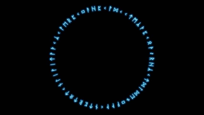 Rotating Glowing Blue Rune Circle on Black Background
